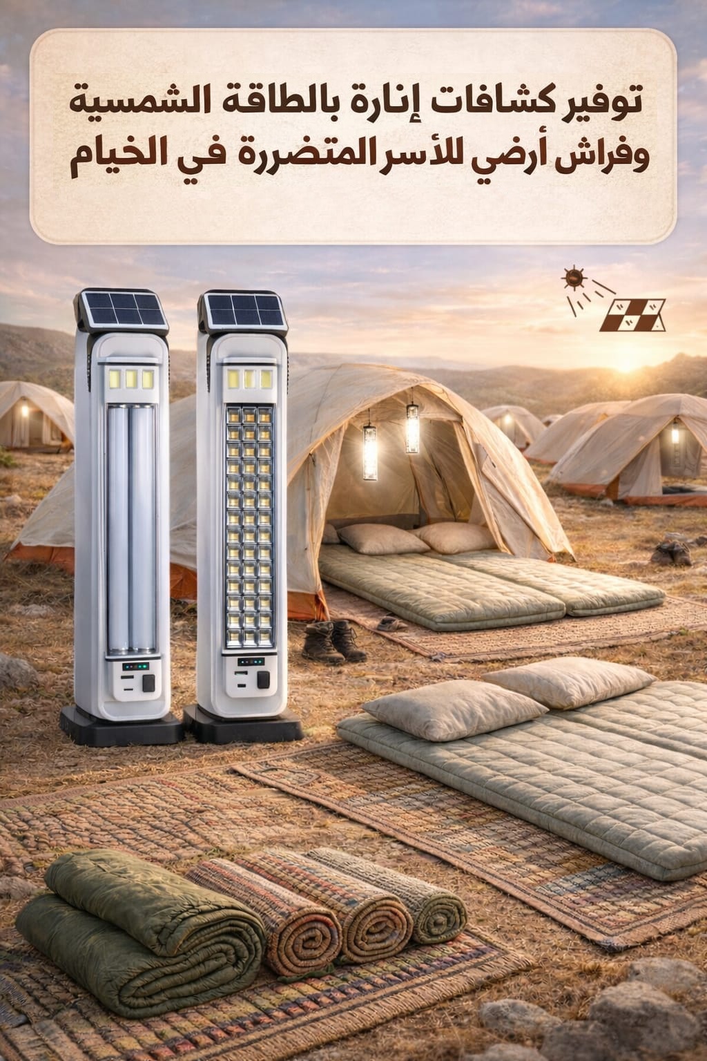 توفير كشافات إنارة بالطاقة الشمسية للأسر النازحة في الخيام
